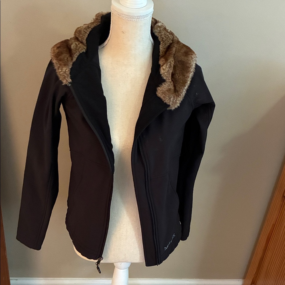 Marmot Black Ski Jacket with Brown Fur Trim
